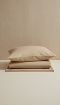 cotton percale bedding set in warm sand