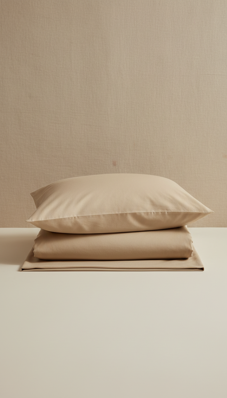 cotton percale bedding set in warm sand