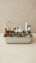 brushed steel utensil organizer tray